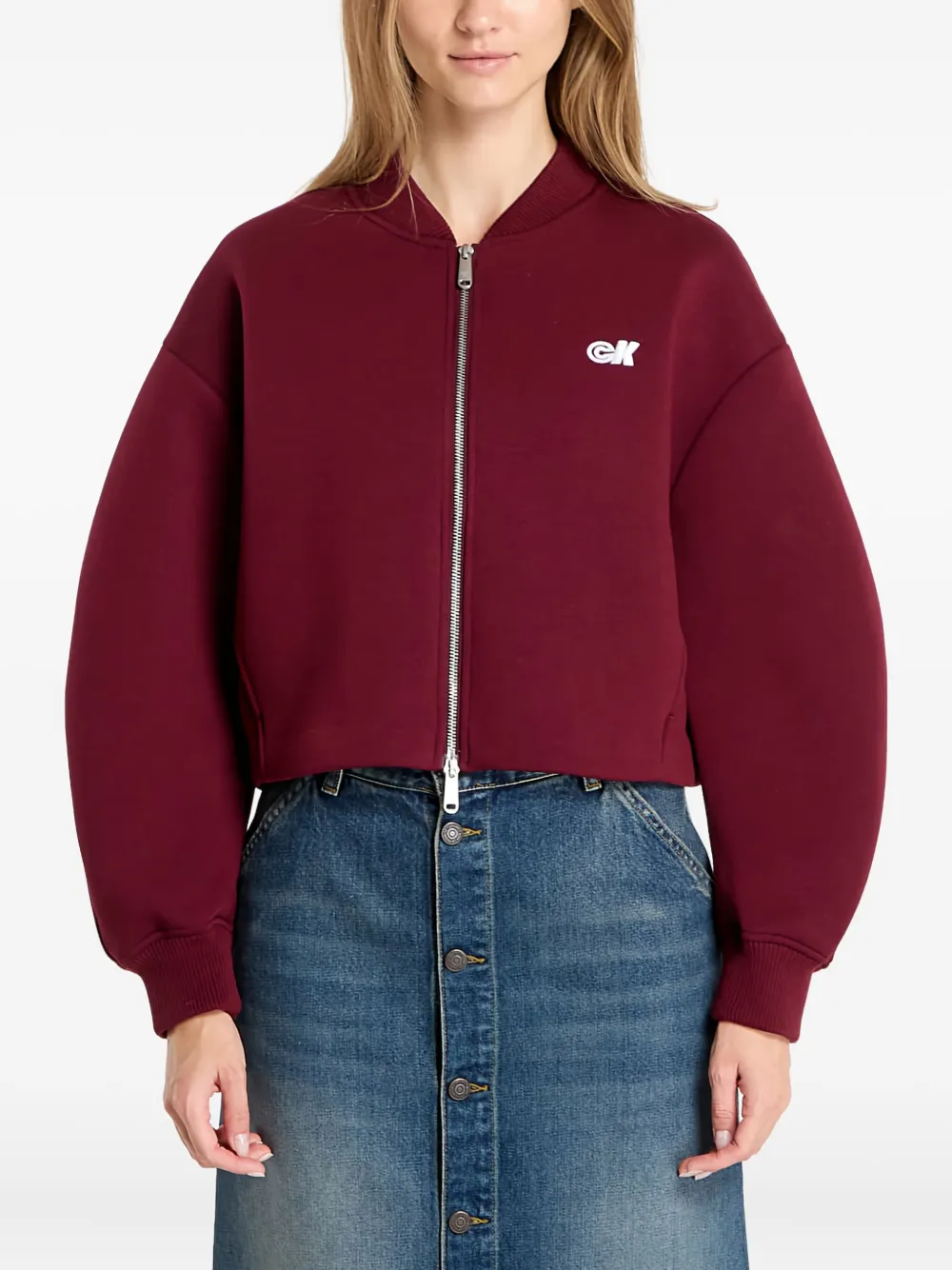 Calvin Klein Logo-detail Balloon-sleeve Bomber Jacket In Red