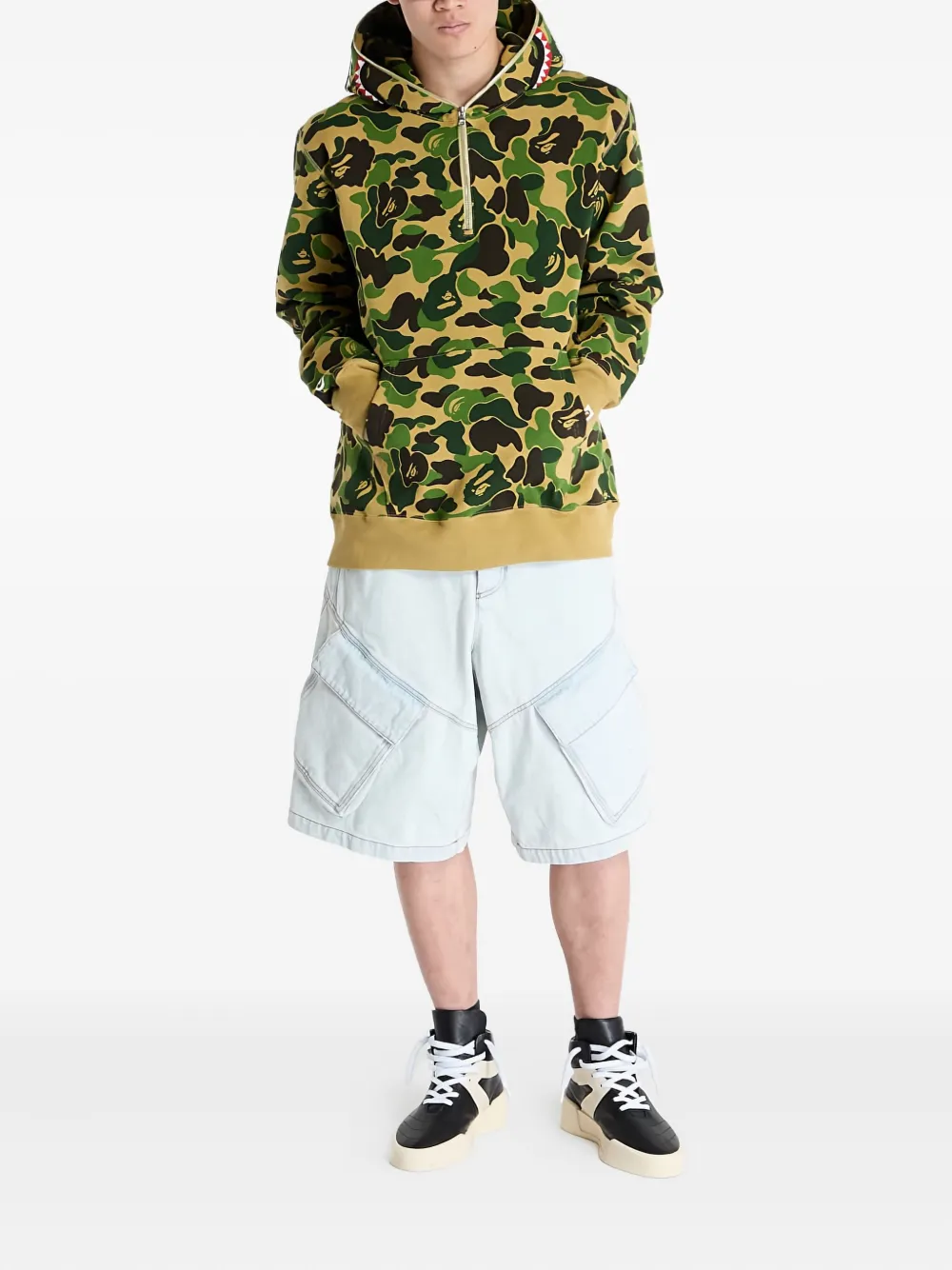 A Bathing Ape Shark-pattern Half-zip Pullover In Multi