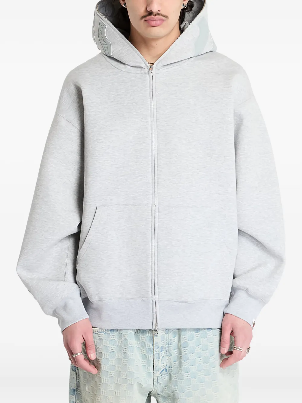 shark-pattern full zip hoodie