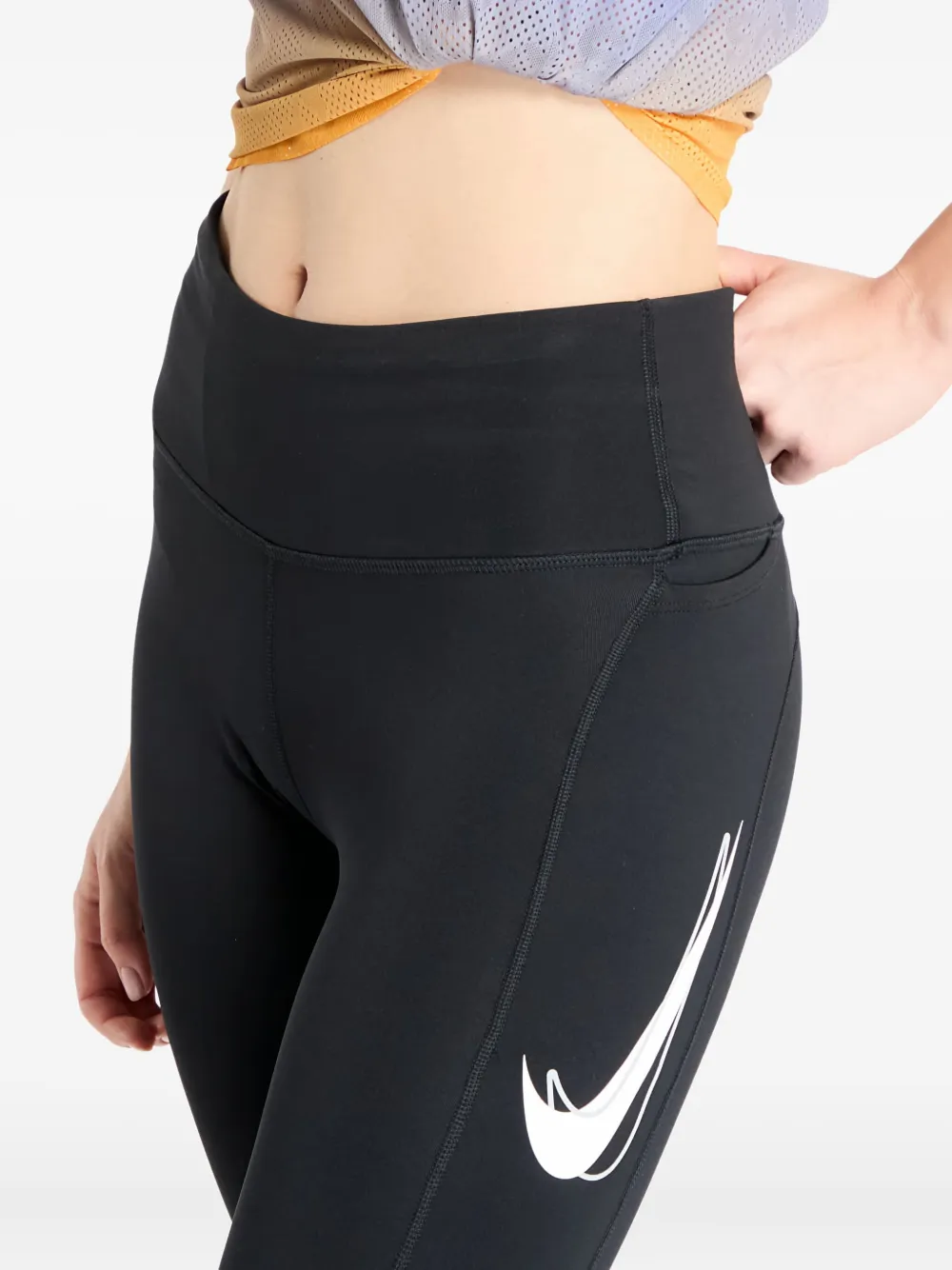 Nike Logo-print Mesh-panel Leggings In Black