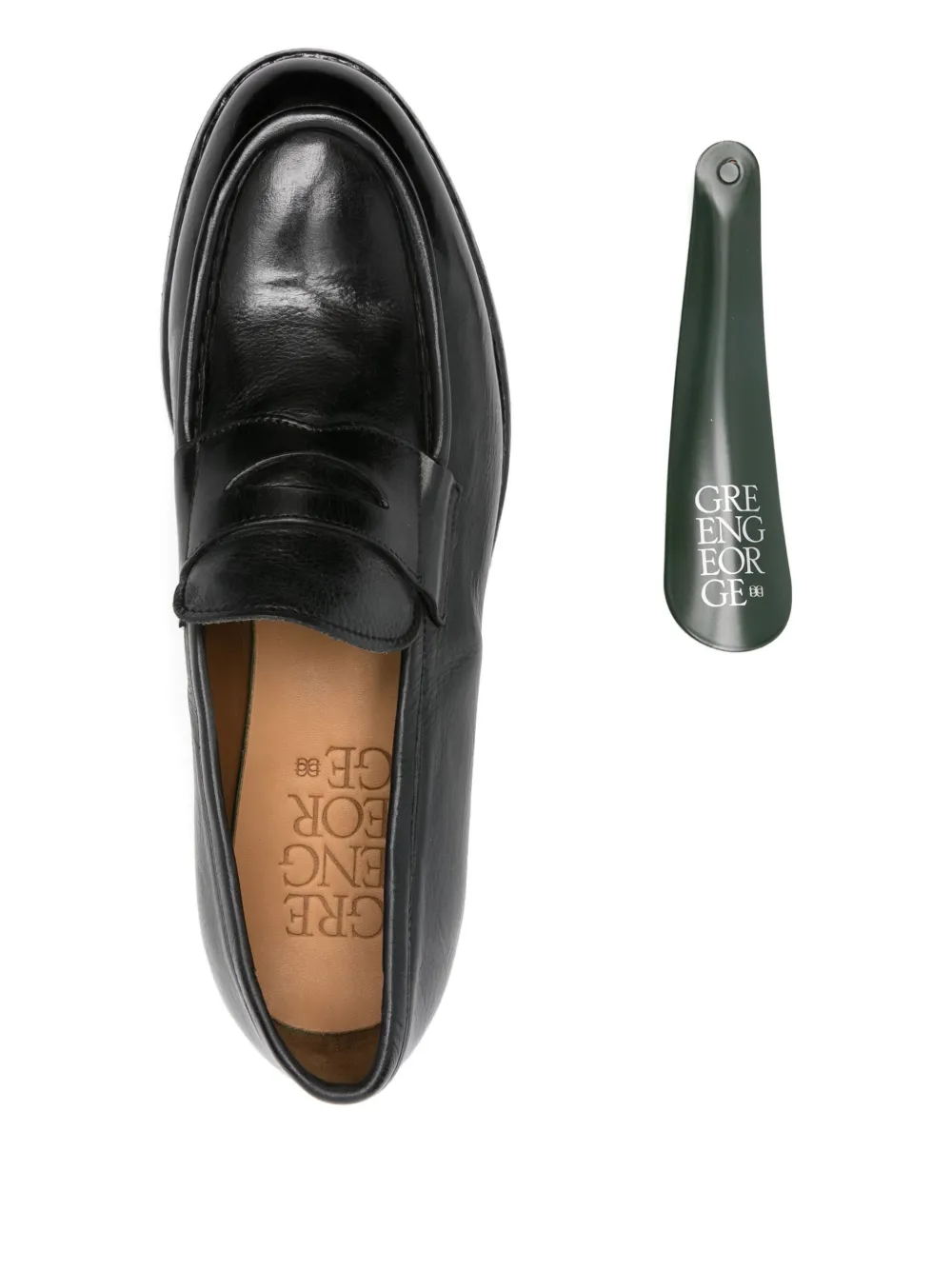 Green George penny leather loafers Black
