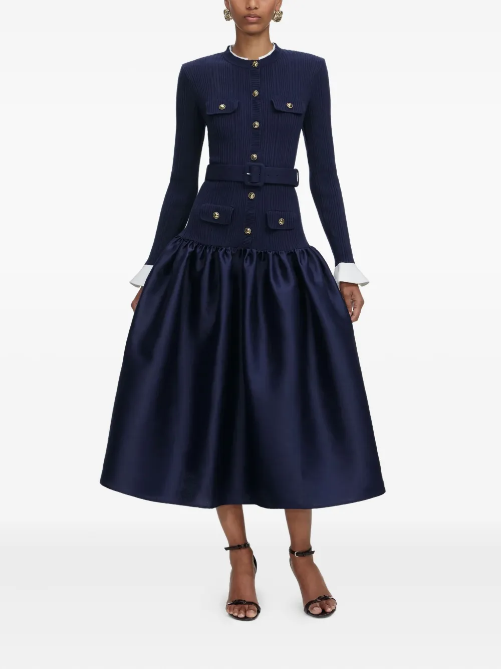 Self-Portrait Midi-jurk met ceintuur Blauw