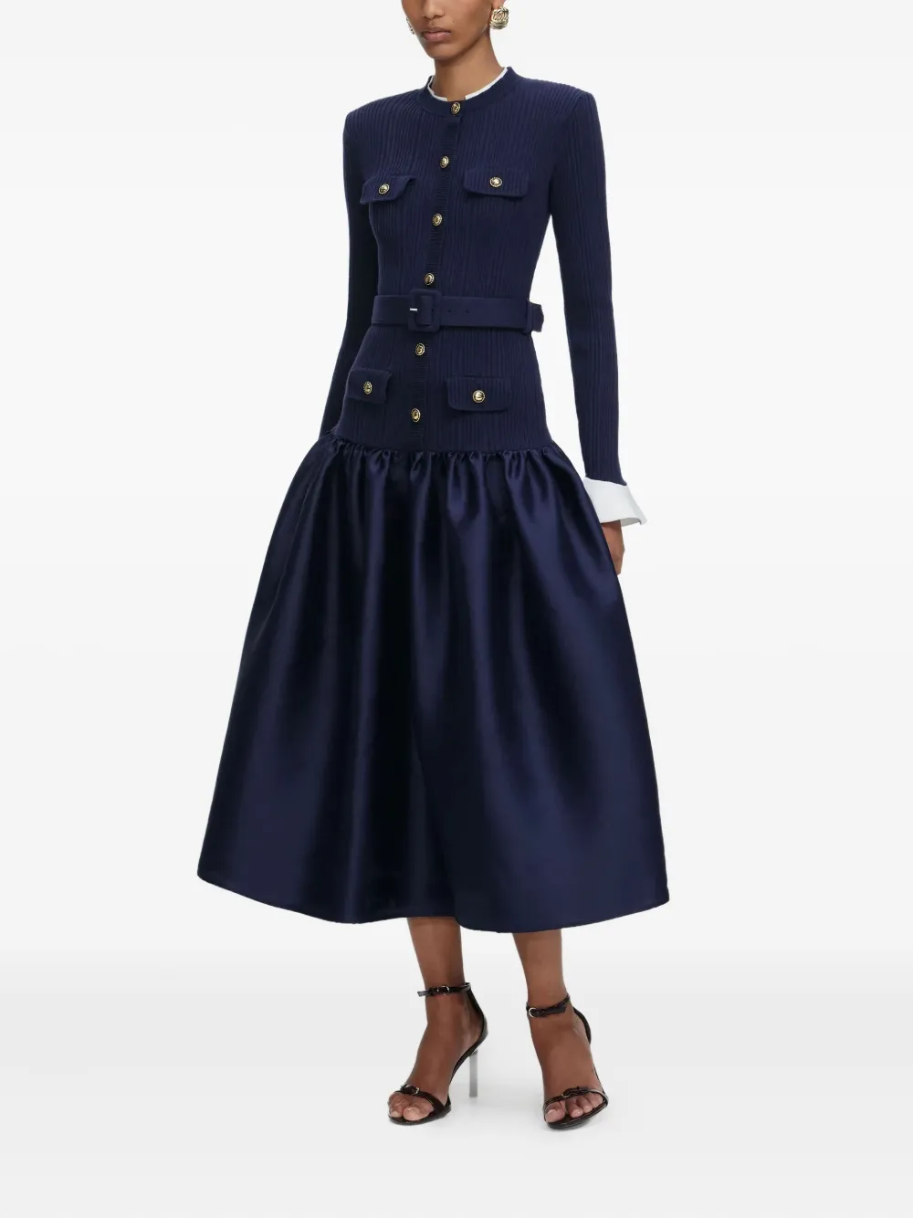 Self-Portrait Midi-jurk met ceintuur Blauw