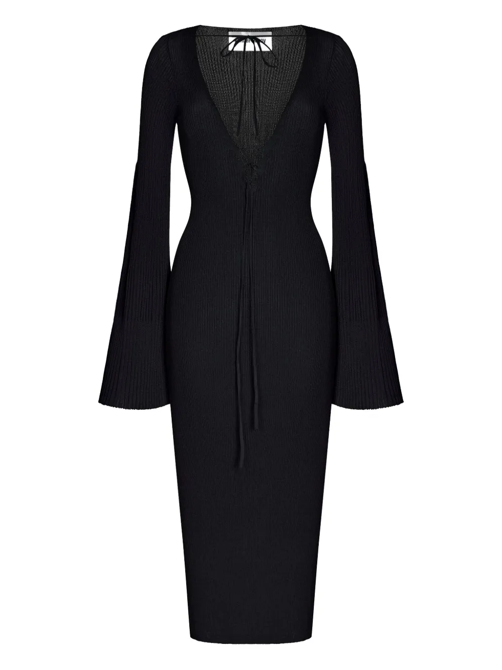 Korobeynikov Lace-up Flared-sleeve Midi Dress In Black
