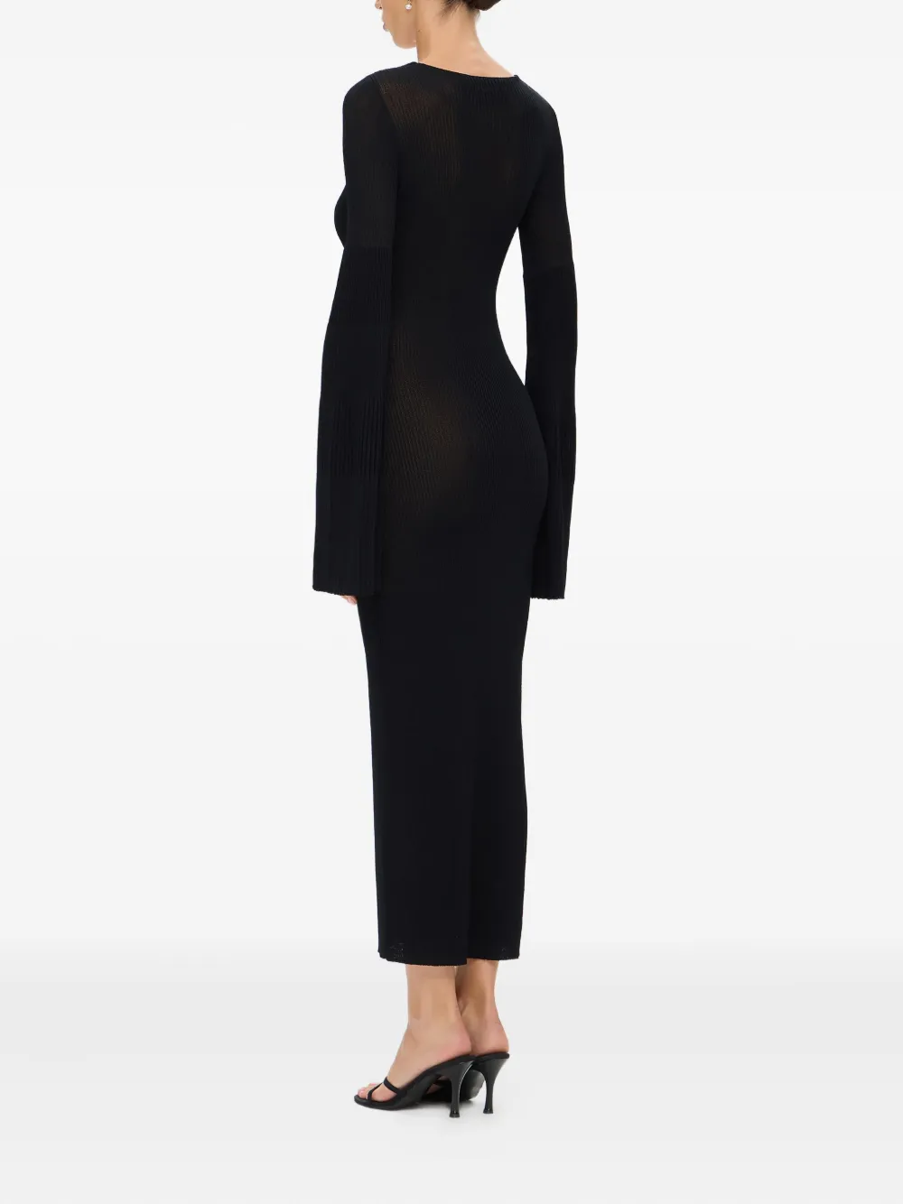 Korobeynikov Lace-up Flared-sleeve Midi Dress In Black