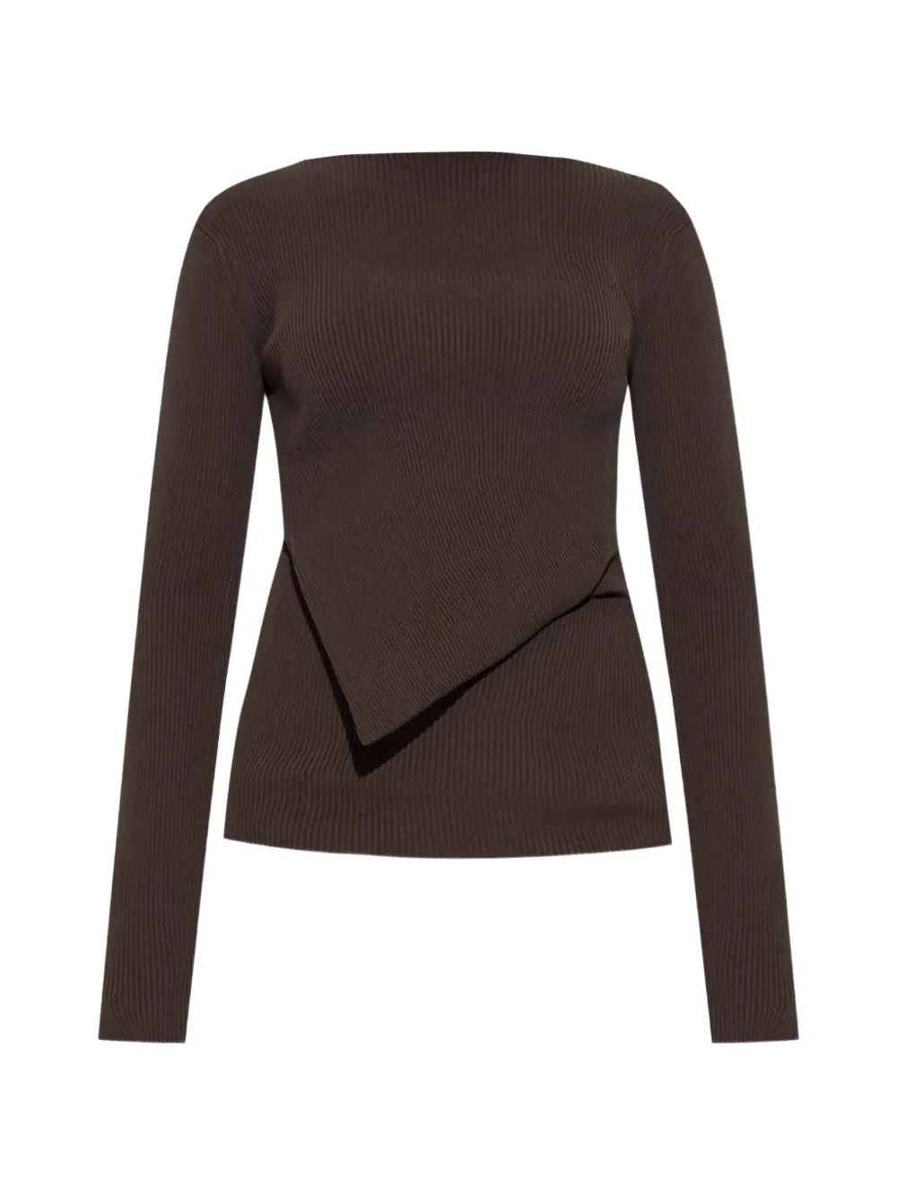 Rick Owens ribbed-knit asymmetric-detail sweater - Marrone