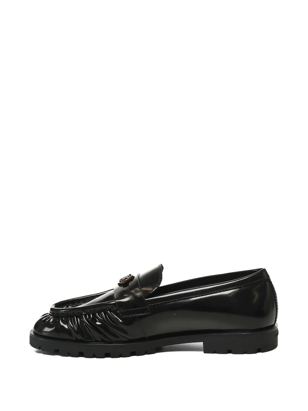 PINKO pleated logo-plaque loafers Blacks and greys