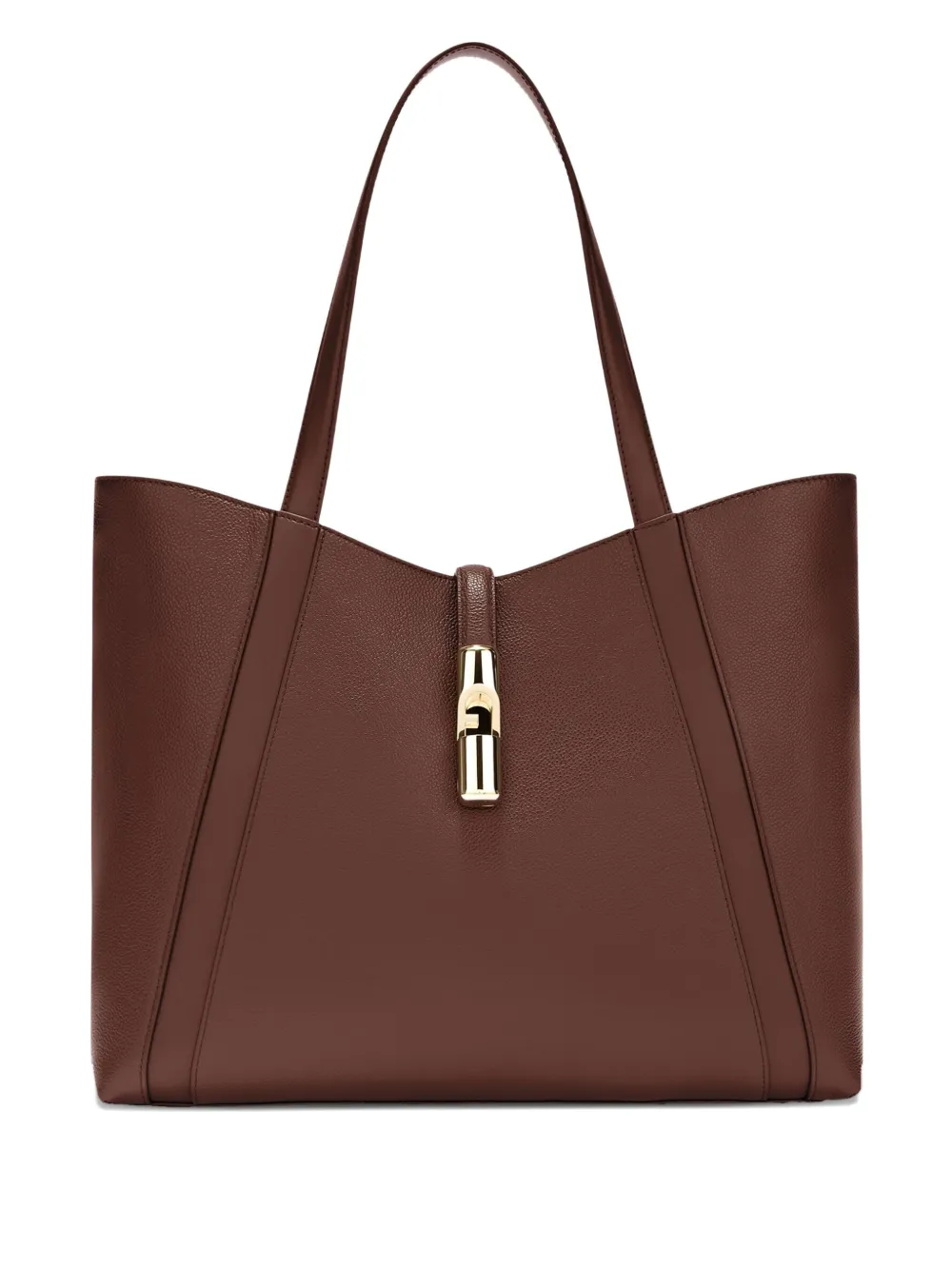 Furla Curved-panel Clasp Tote Bag In Brown