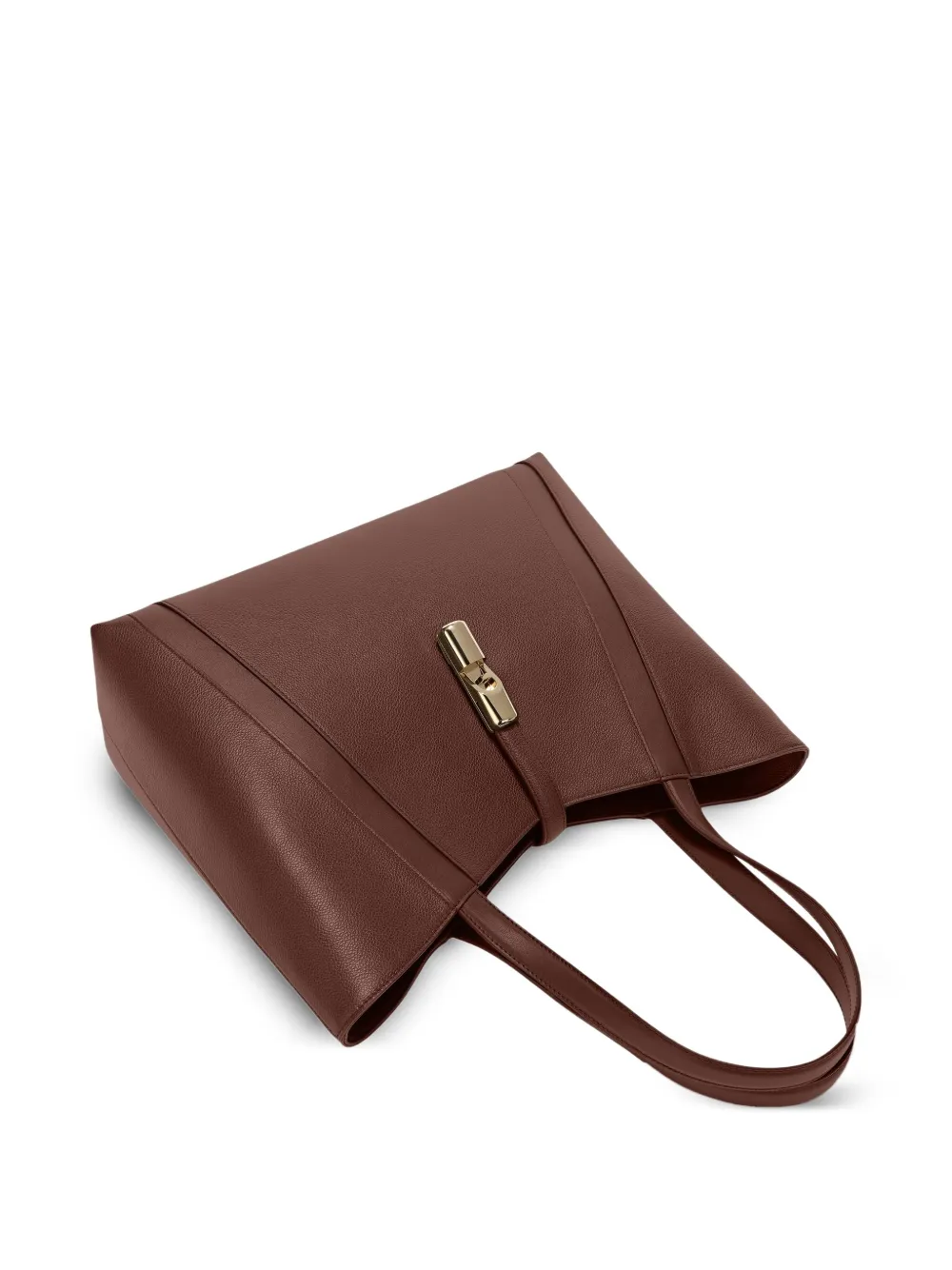 Furla Curved-panel Clasp Tote Bag In Brown