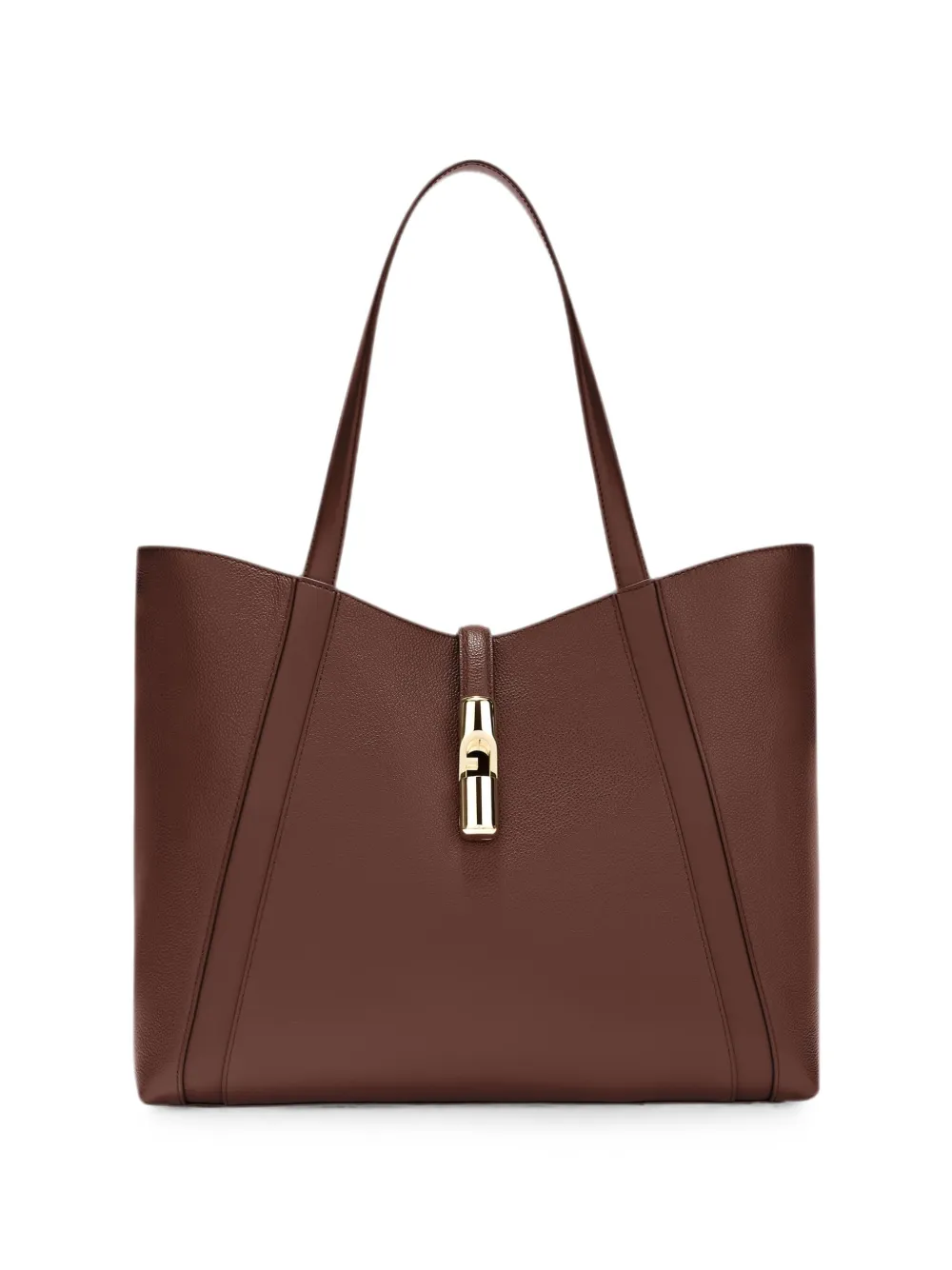 Furla curved-panel clasp tote bag - Brown