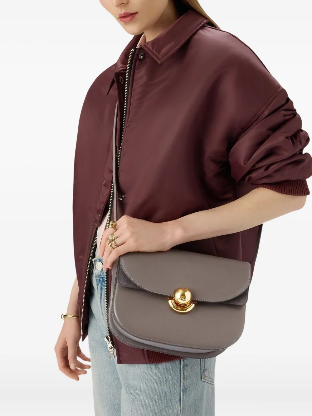 Furla Sfera Curved-flap Cross Body Bag In Gray