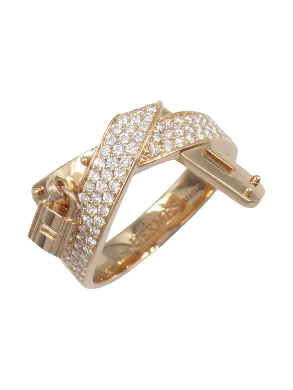 Pre-owned Hermes 18k Rose Gold Kelly Gavroche Diamond Ring