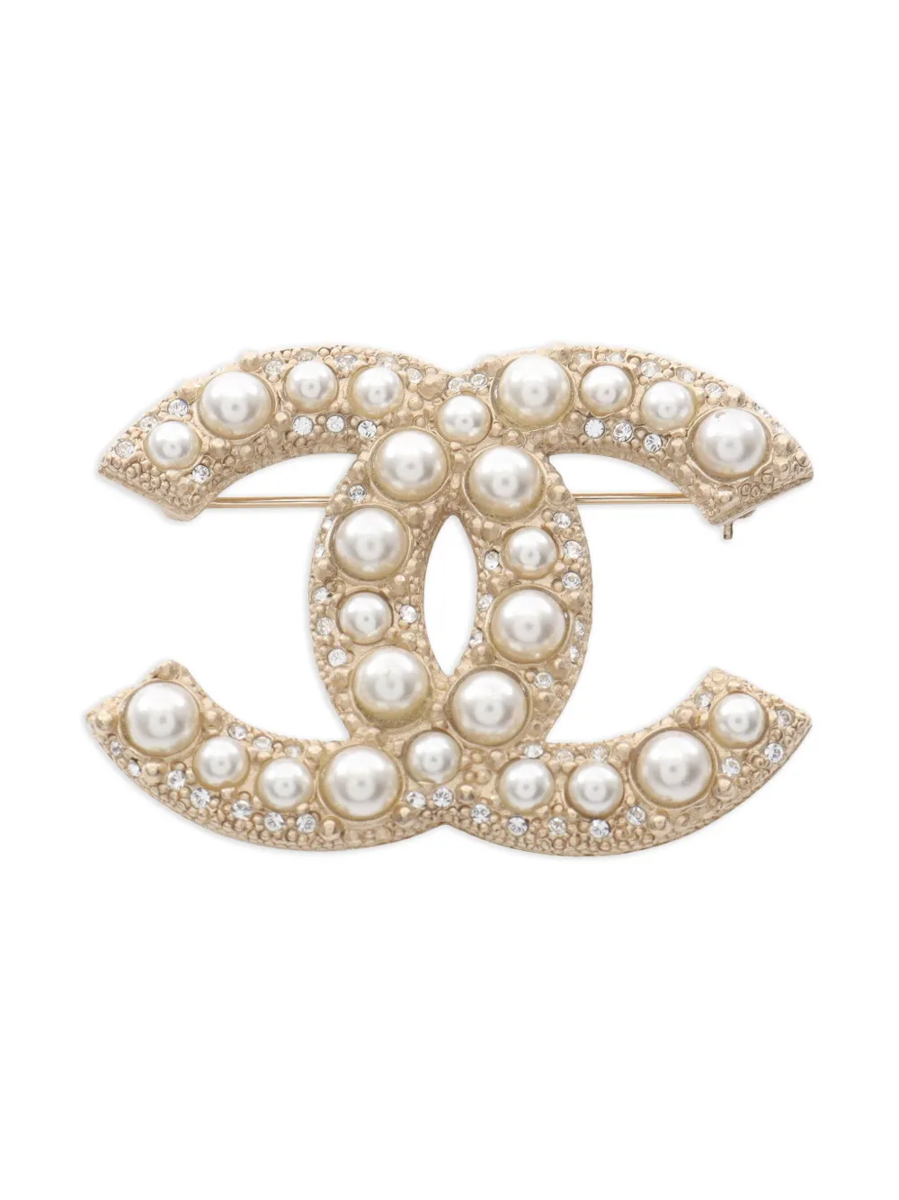 CHANEL Pre-Owned 1986-1988 CC rhinestone brooch | Gold | Image 1