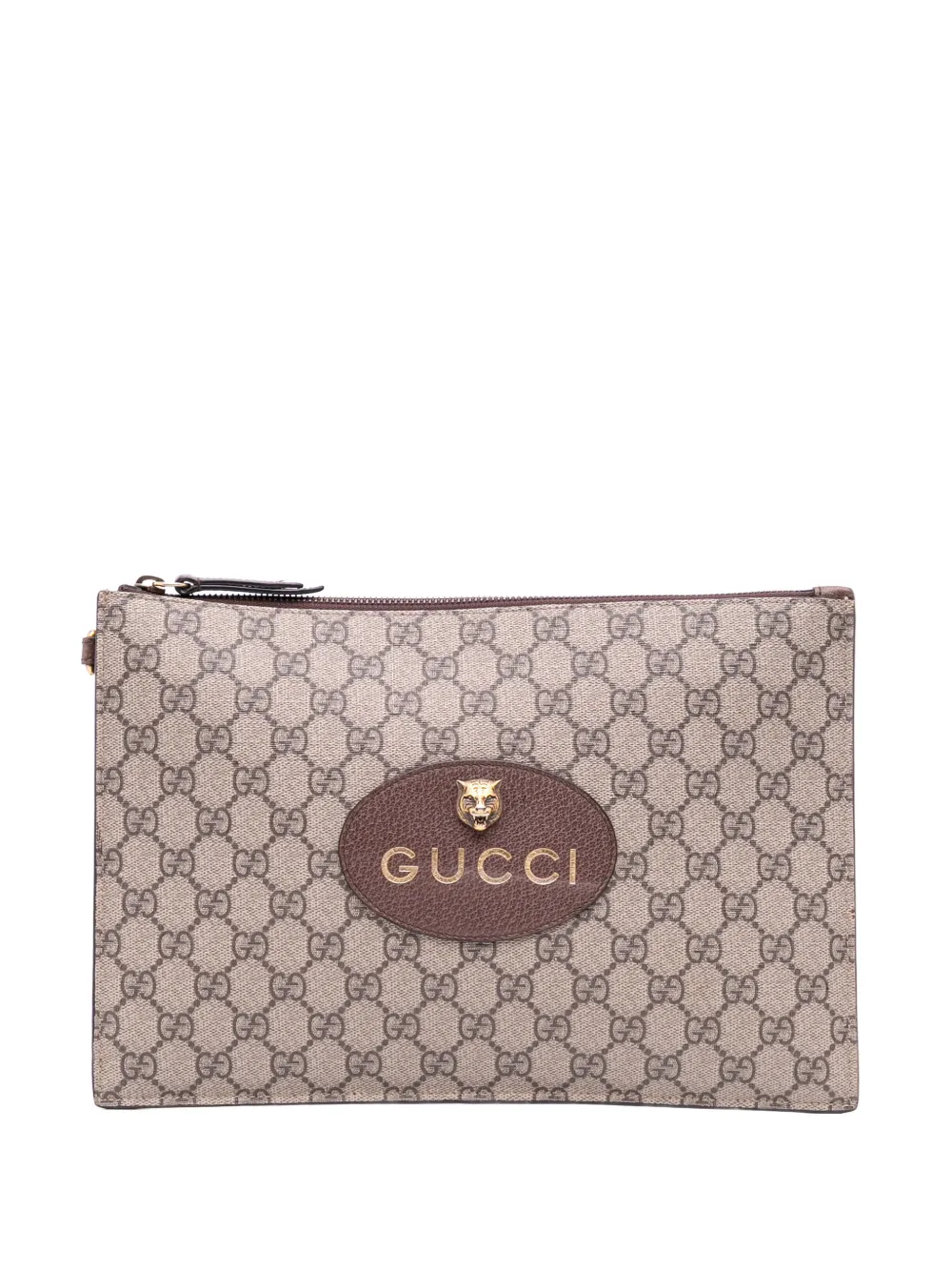 Pre-owned Gucci 2016-2025 Gg Supreme Neo Vintage Clutch Bag In Brown