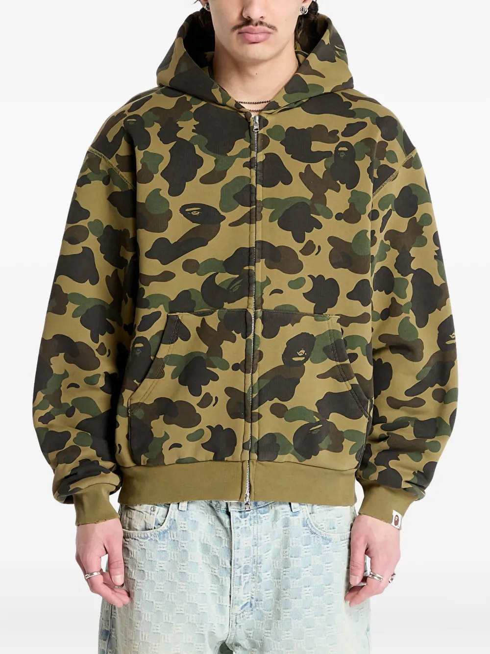 camo-print zip-up hoodie