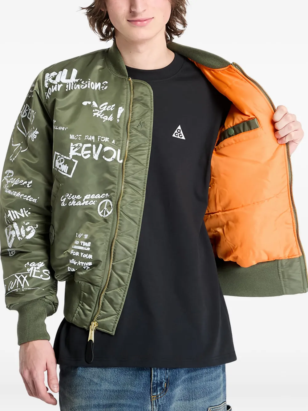 Alpha Industries Bomberjack met grafische print Groen
