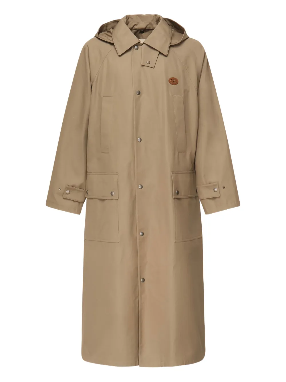 Valentino Garavani hooded logo-plaque coat Beige