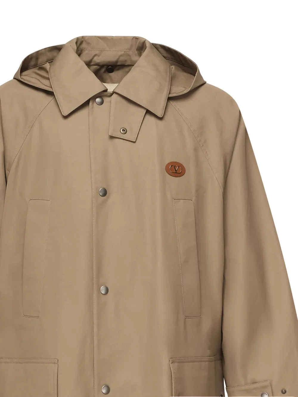 Valentino Garavani hooded logo-plaque coat Beige
