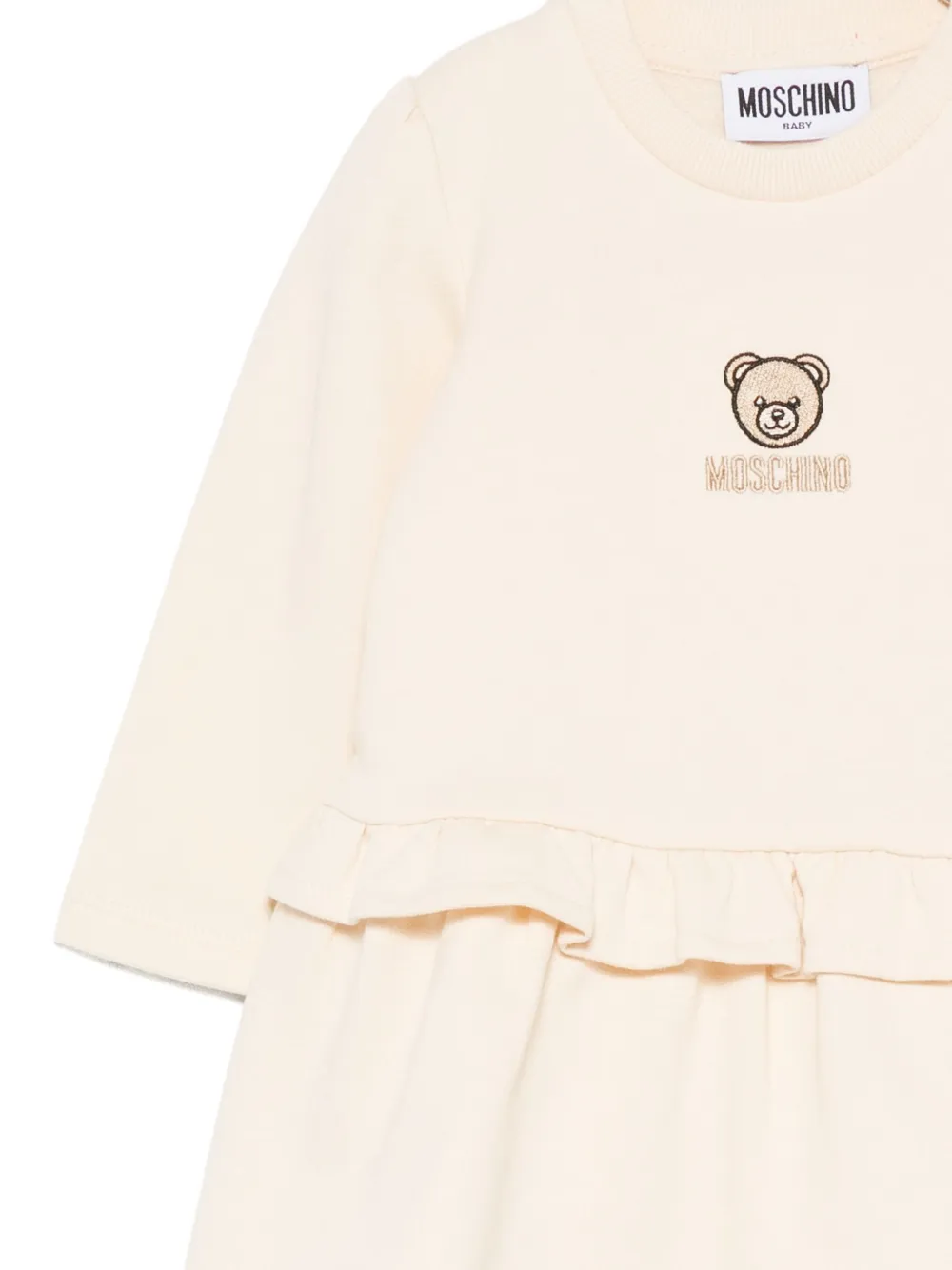 Moschino Kids embroidered ruffled dress Beige