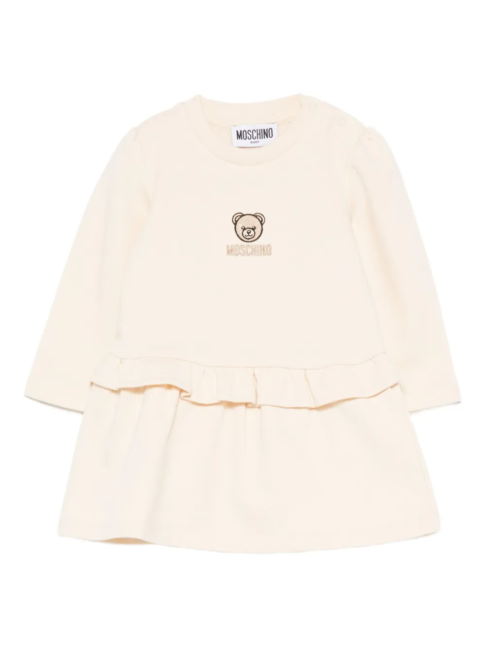 Moschino Kids embroidered ruffled dress Beige