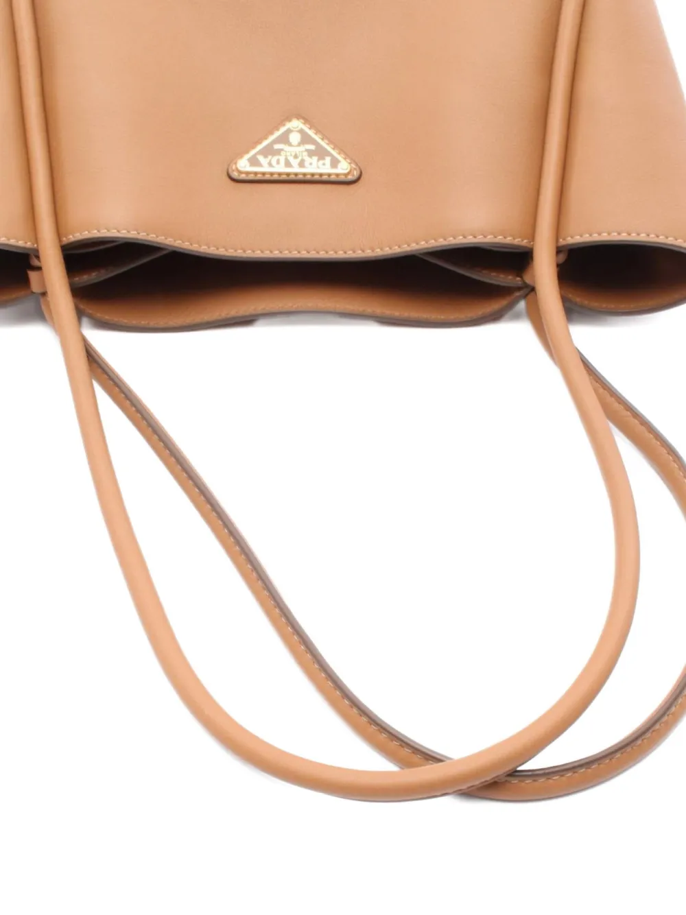 Pre-owned Prada 20s Soft Grain Triangle Logo Tote Bag In Brown