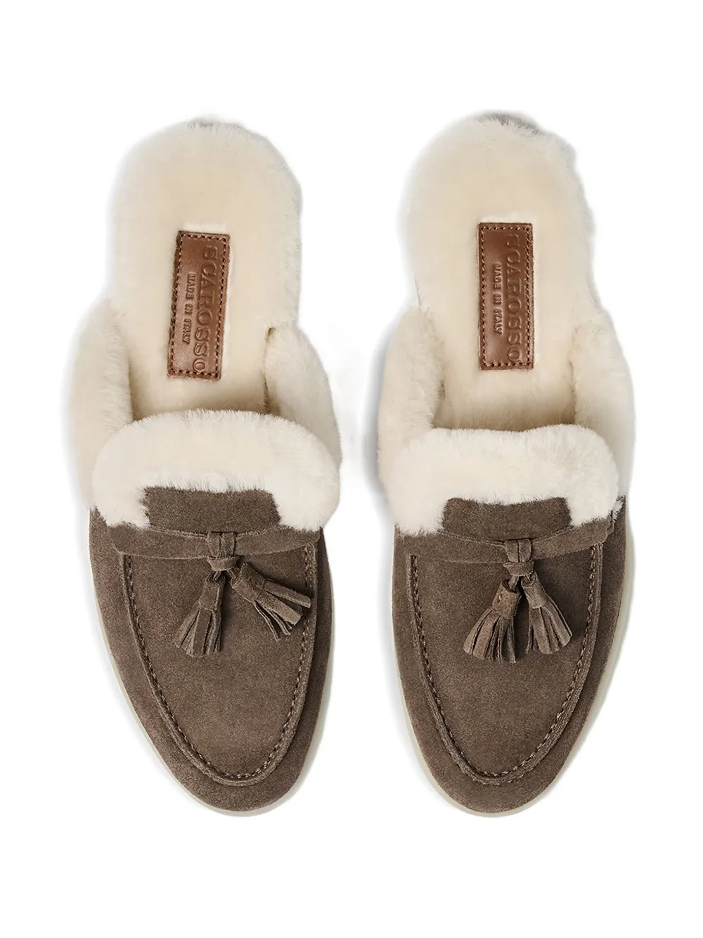 Scarosso Tassel-embellished Suede Mules In Brown