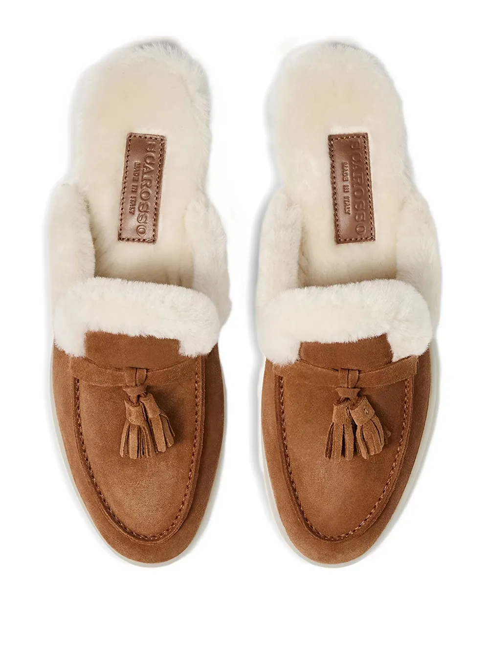 Scarosso tassel-embellished suede mules Brown