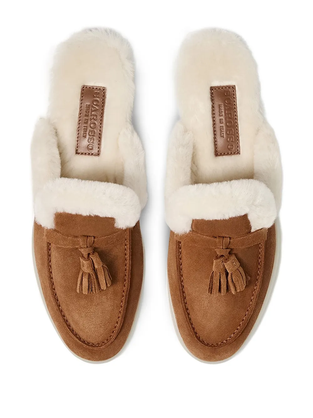 Scarosso tassel-embellished suede mules Brown