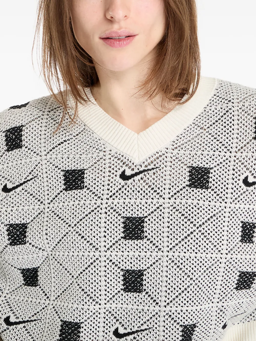 Nike Trui met geometrisch patroon en V-hals Wit