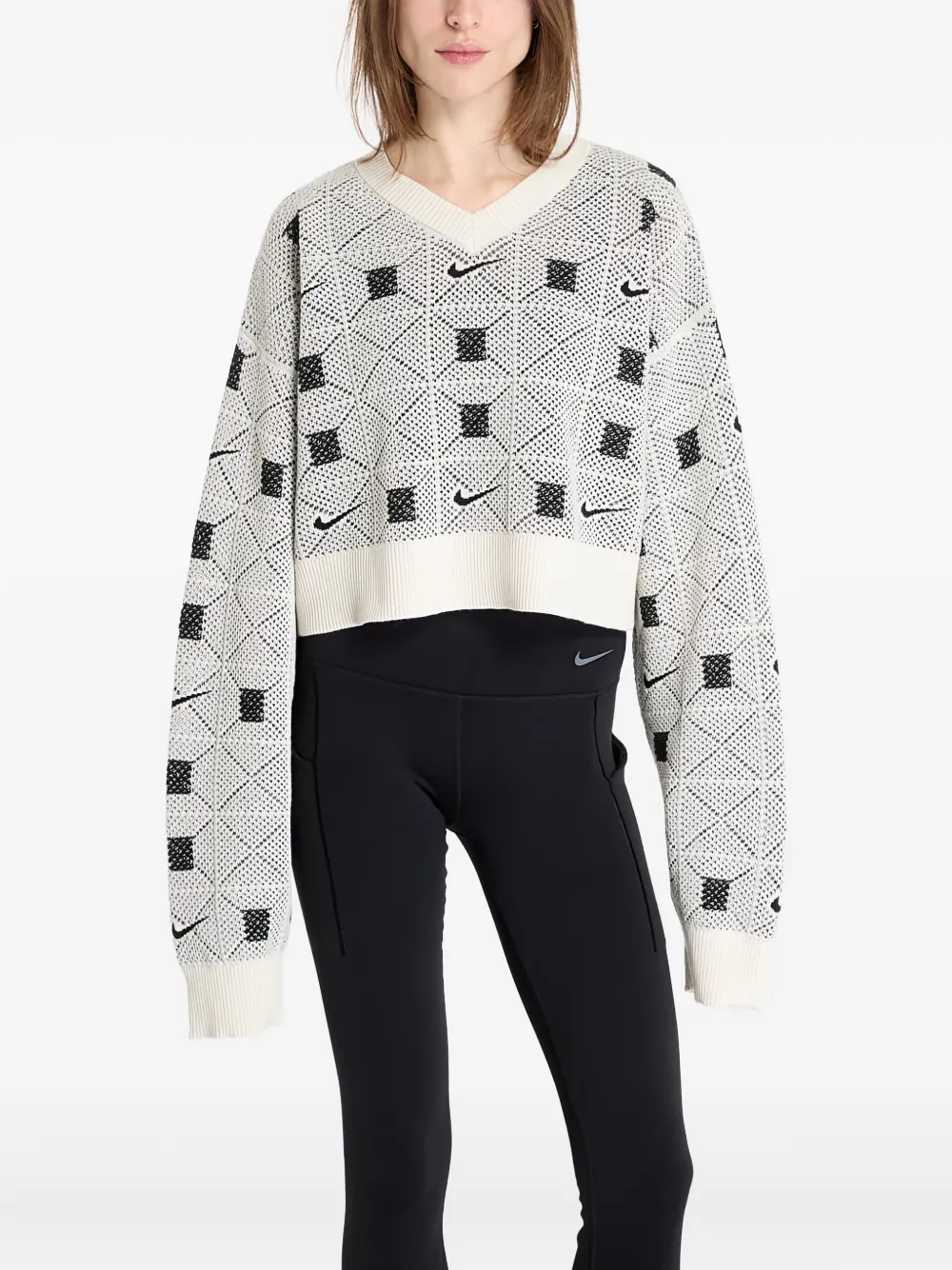 Nike Trui met geometrisch patroon en V-hals Wit
