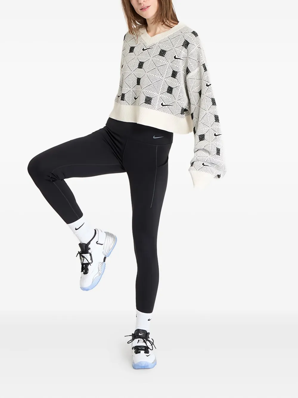 Nike Trui met geometrisch patroon en V-hals Wit