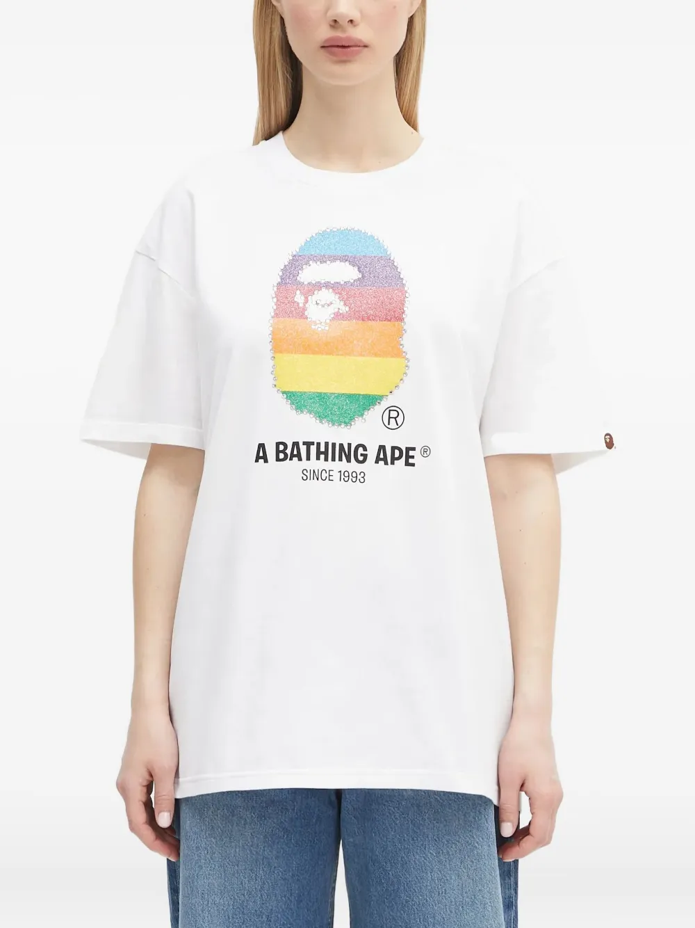 A BATHING APE rainbow-embellished T-shirt Wit