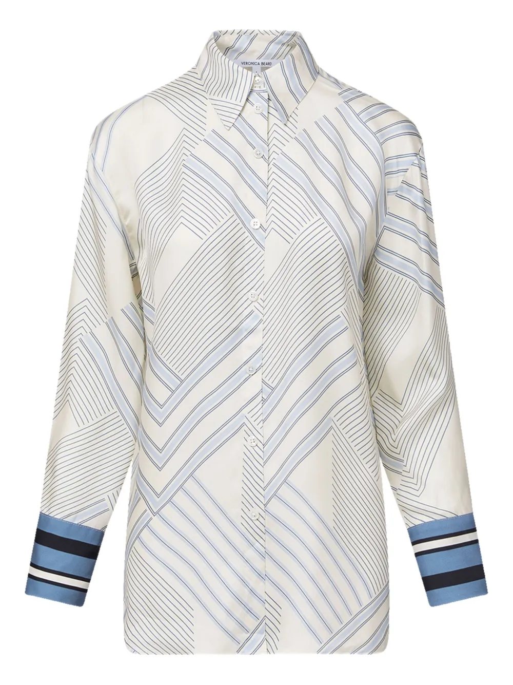Veronica Beard geometric-striped silk-blend shirt Beige