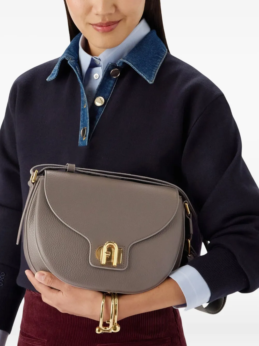 Furla Leren schoudertas met gewelfde omslag 4295S