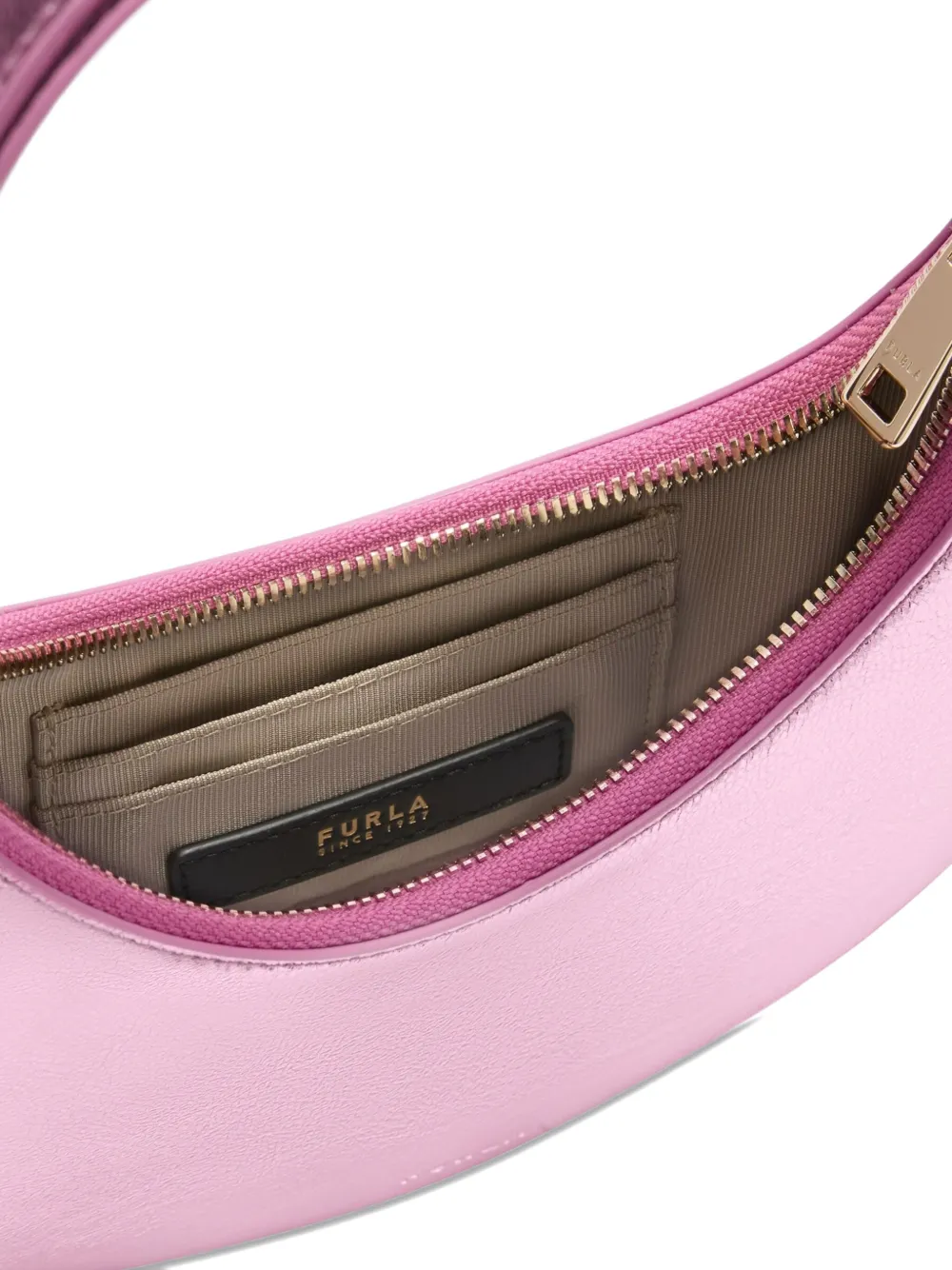 Furla Metallic-effect Crescent Shoulder Bag In Pink