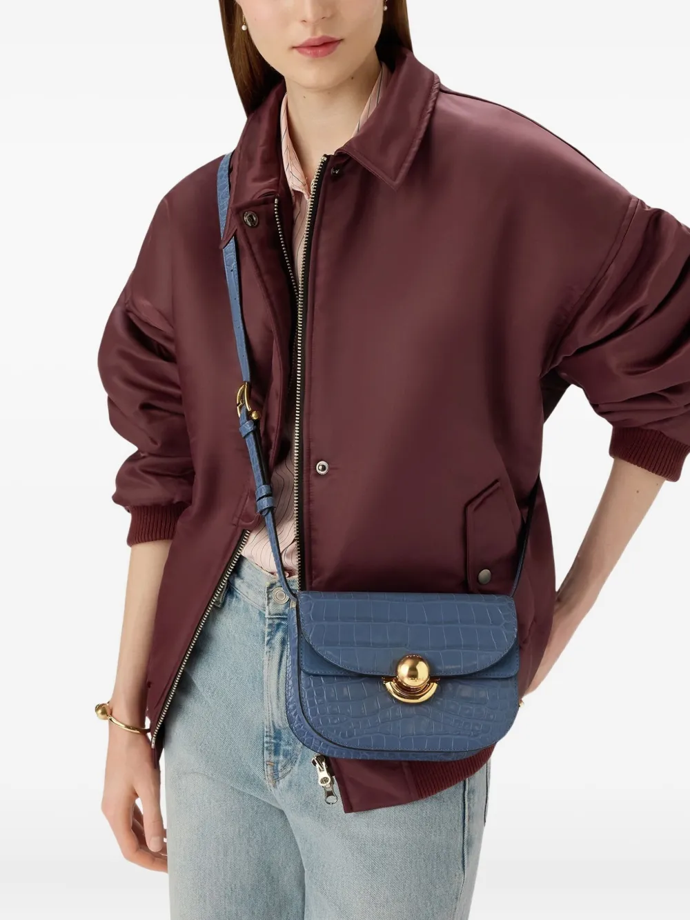 Furla Sfera Crocodile-embossed Cross Body Bag In Blue