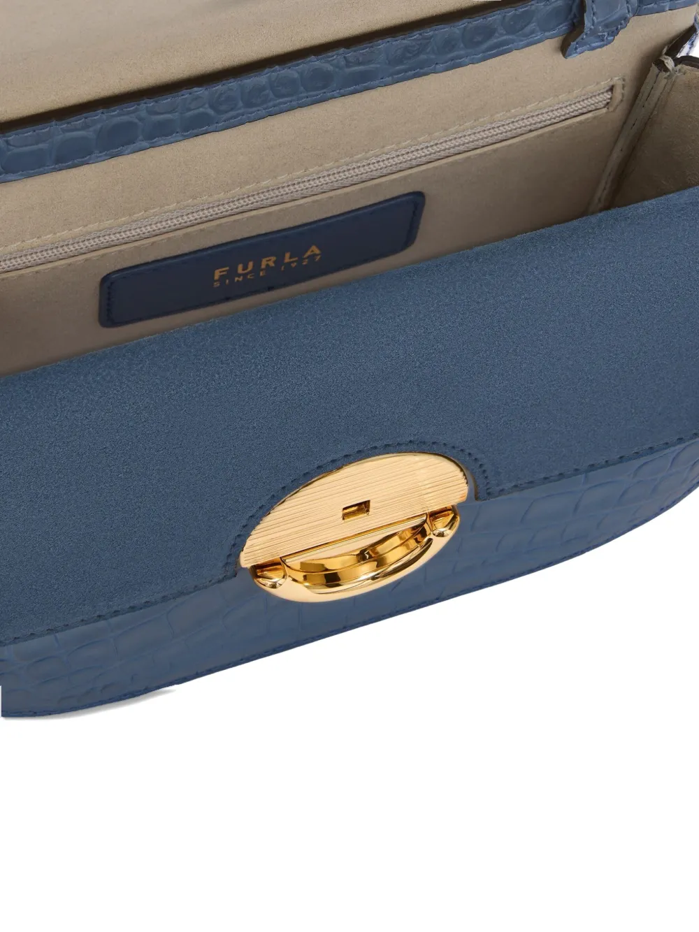 Furla Sfera Crocodile-embossed Cross Body Bag In Blue