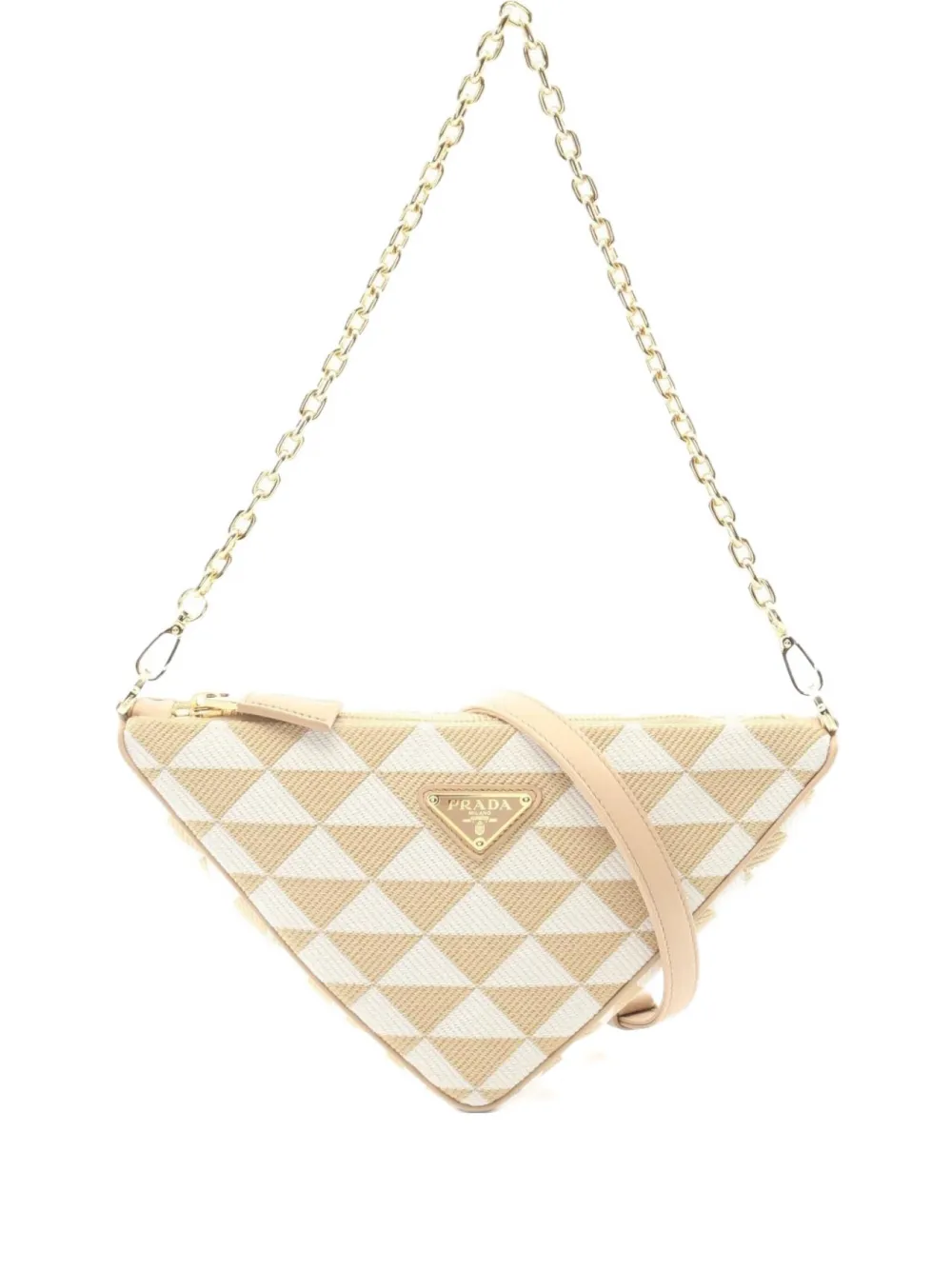 Pre-owned Prada 2010s Triangle-pattern Shoulder Bag In White