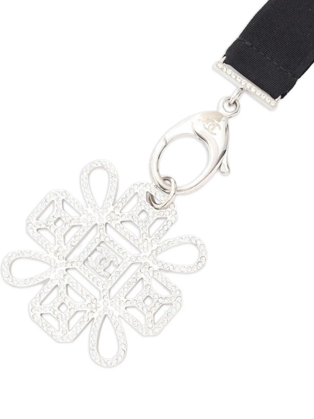 Pre-owned Chanel 1986-1988 Rhinestone-flower Pendant Necklace In Black