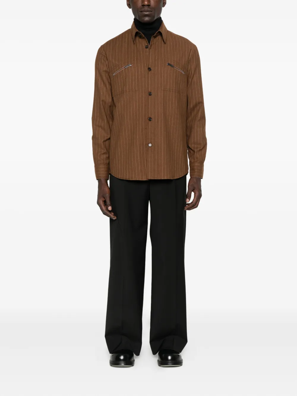 Iceberg pinstripe zip-pocket shirt - Bruin