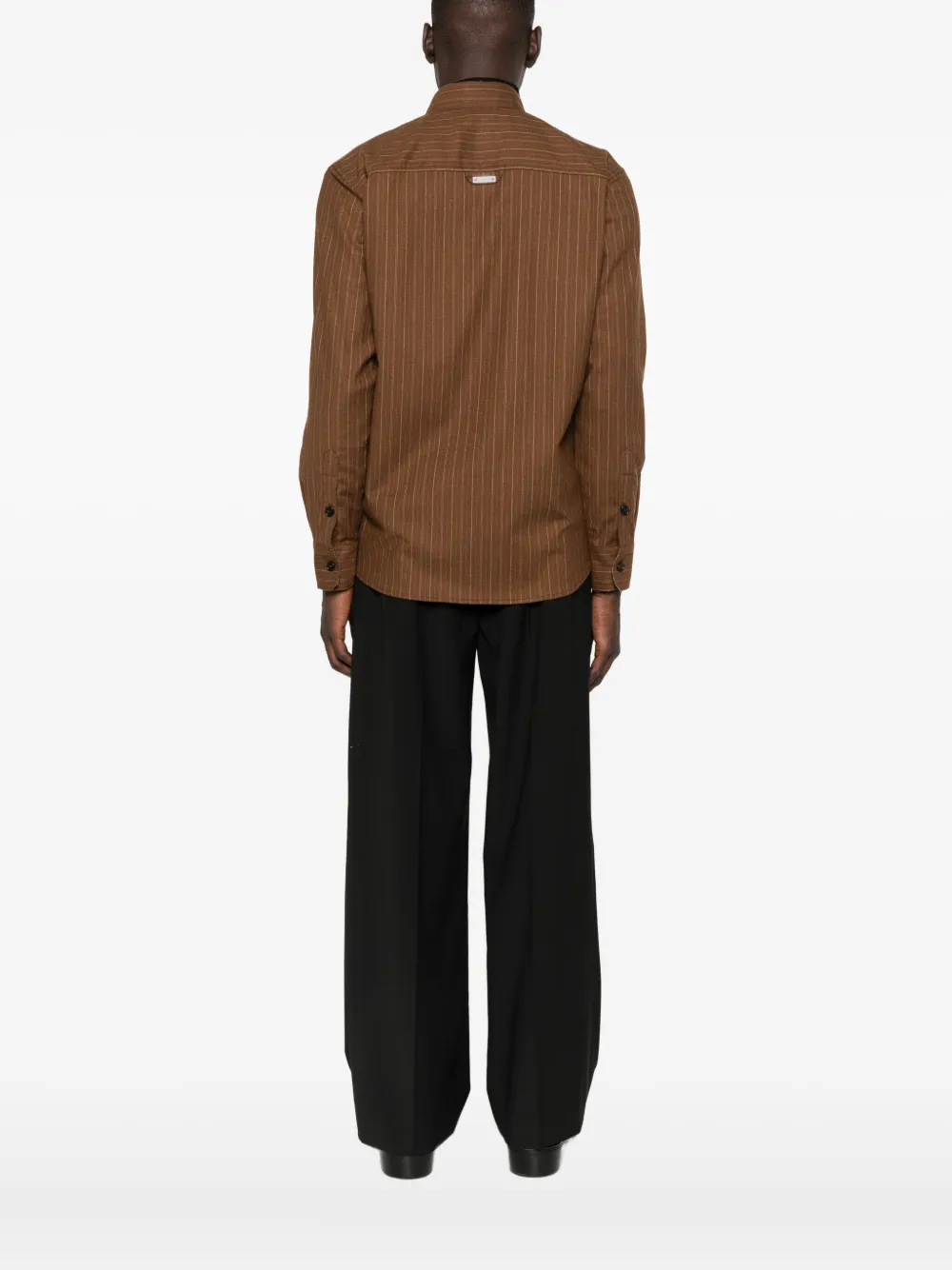 Iceberg Pinstripe Zip-pocket Shirt In Brown