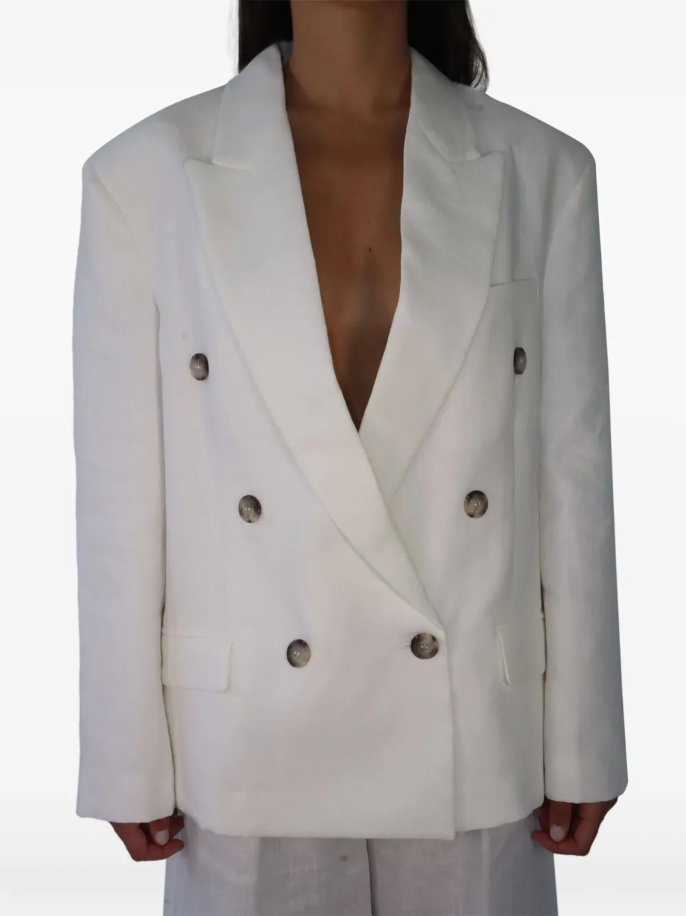  Vicolo Double-breasted Button Blazer - White 