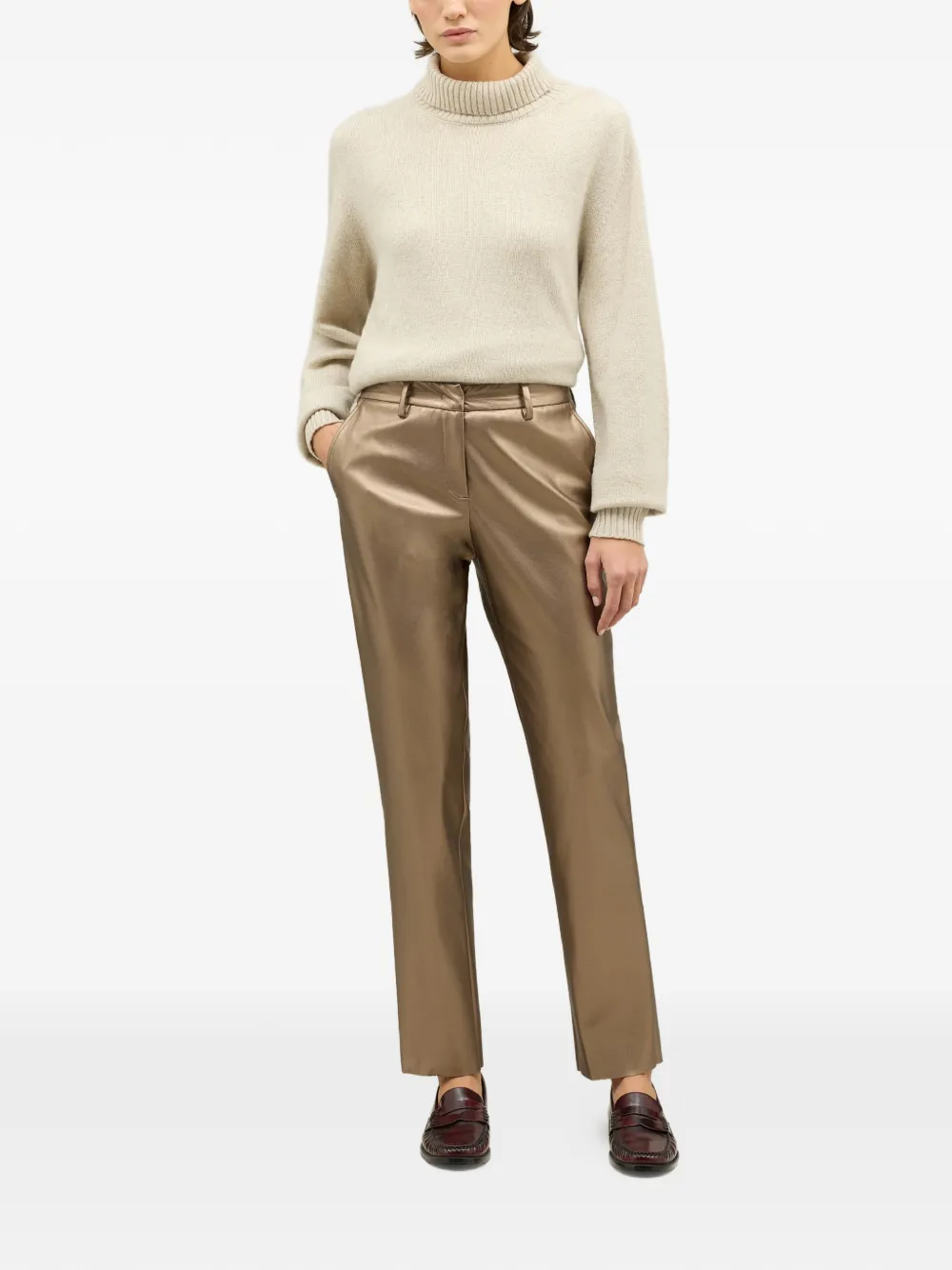 Boglioli vegan leather metallic Trousers - Bruin