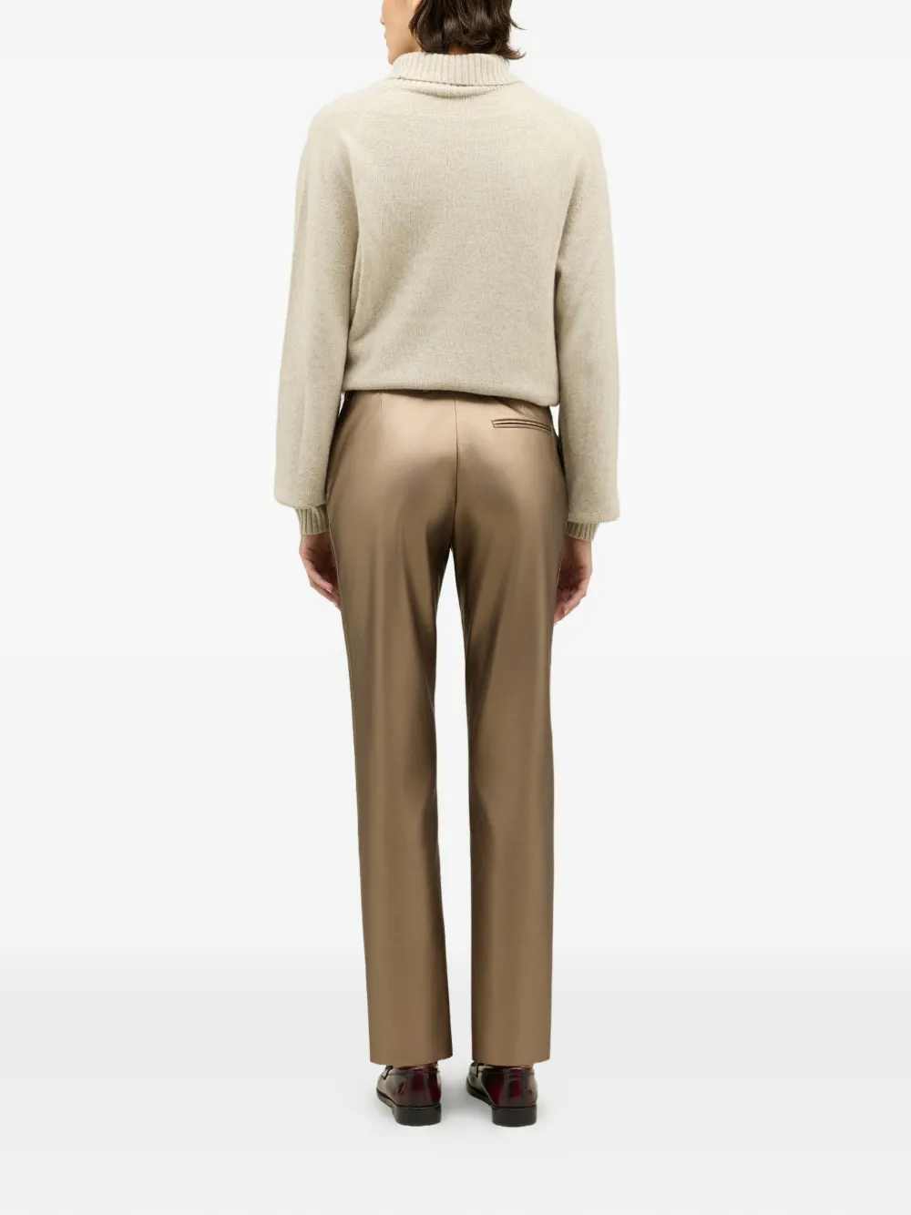 Boglioli Vegan Leather Metallic Trousers In Brown