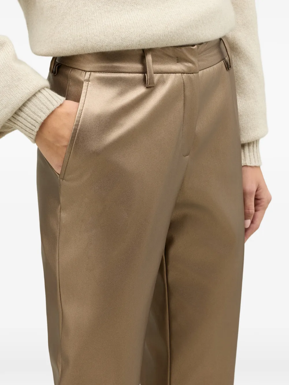 Boglioli Vegan Leather Metallic Trousers In Brown