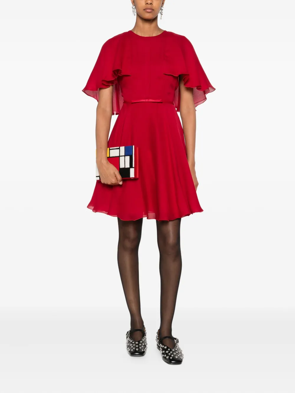 Giambattista Valli Mini-jurk met capemouwen en strikdetail - Rood