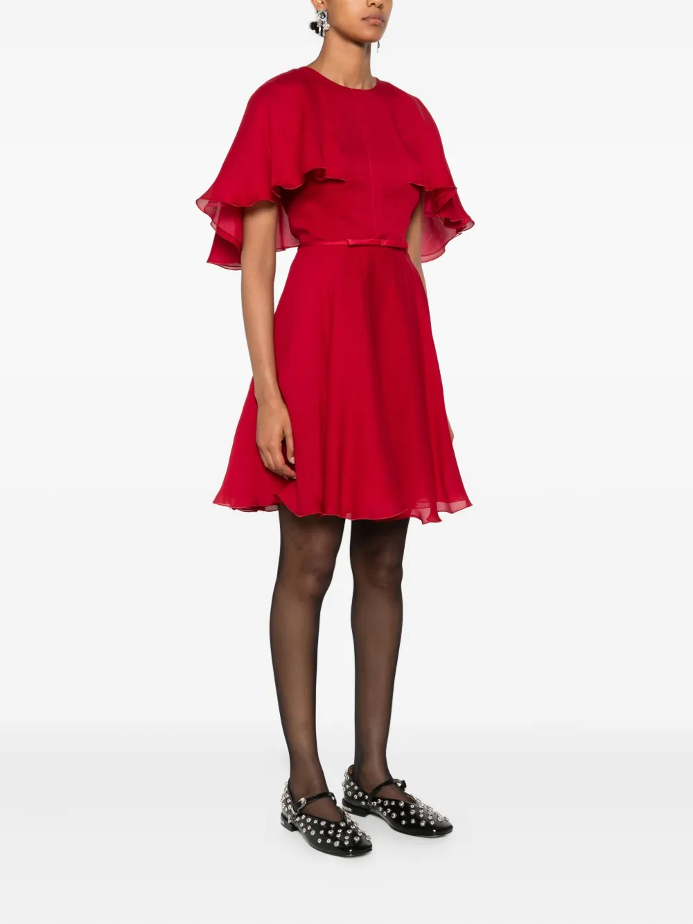 Giambattista Valli Mini-jurk met capemouwen en strikdetail Rood