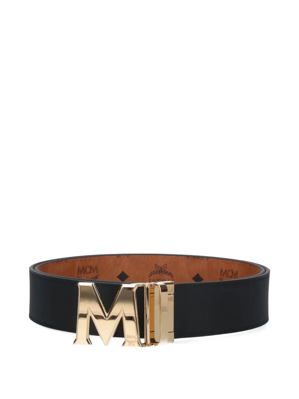 Mcm Logo-plaque Reversible Belt In Black