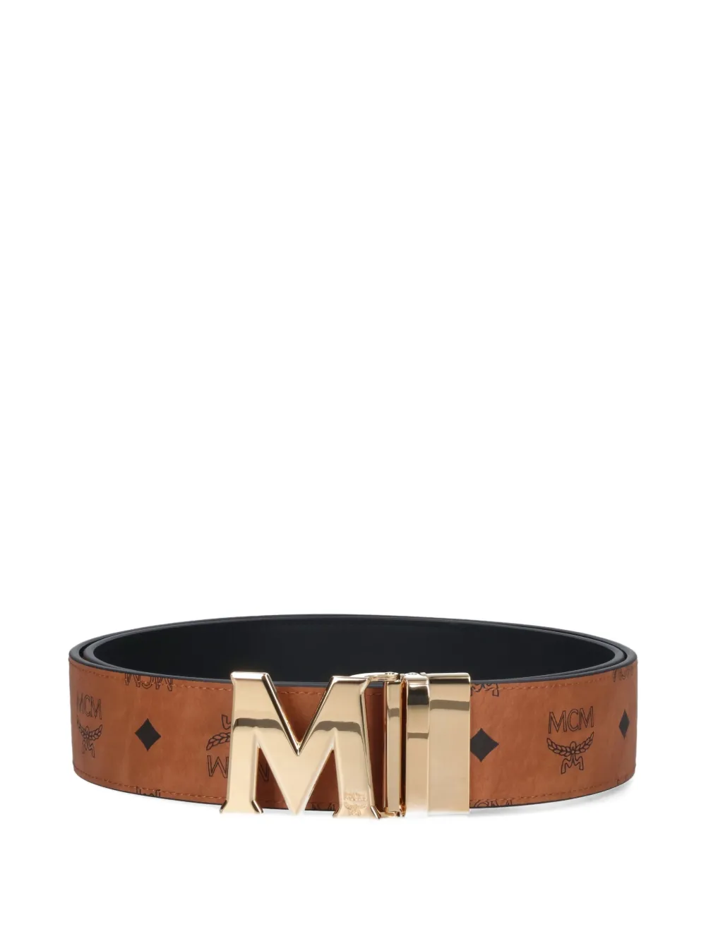 Mcm Logo-plaque Reversible Belt In Black