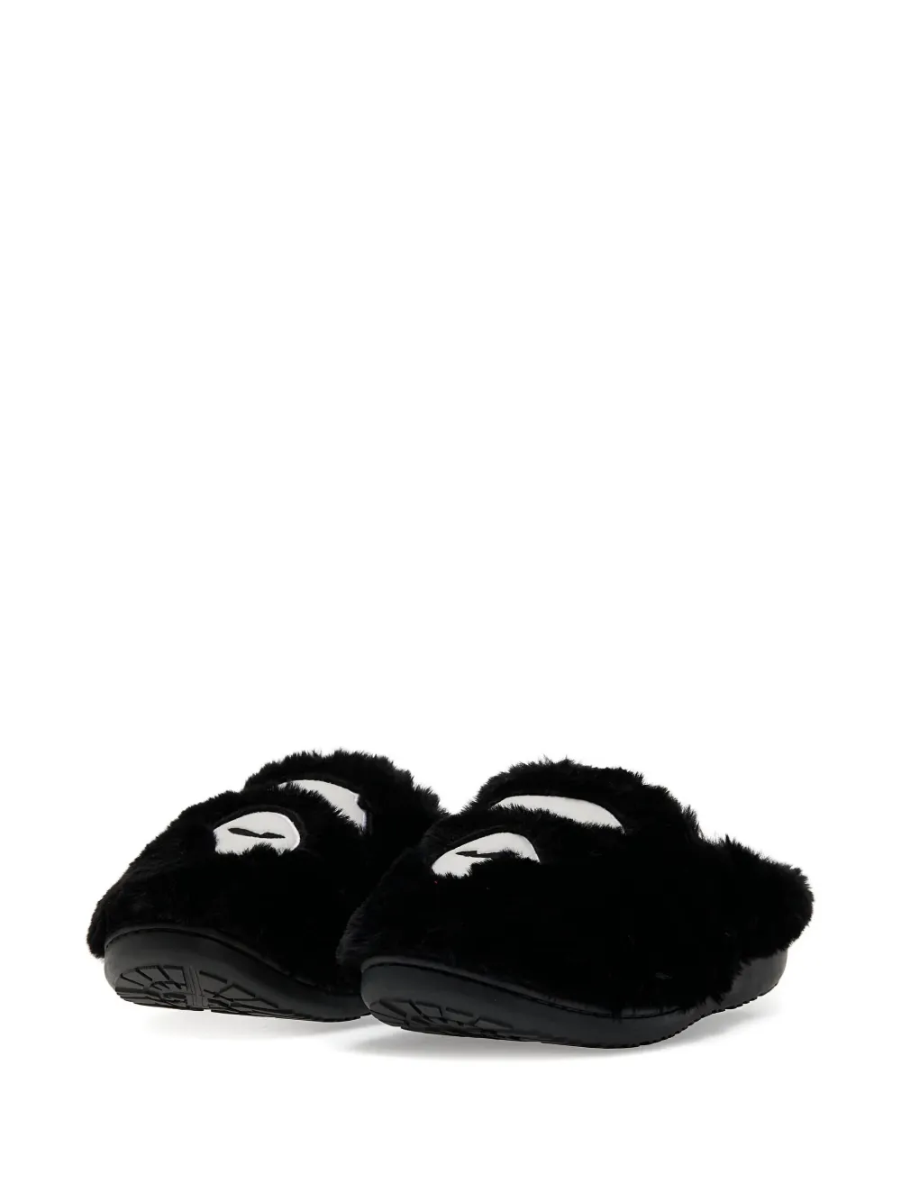 A BATHING APE head quilted fur slippers Black